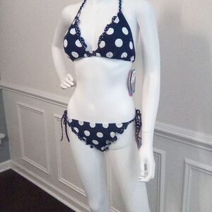 Coco Rave Navy Polka Dot String Bikini, XL 38D & XL Bottom, Navy